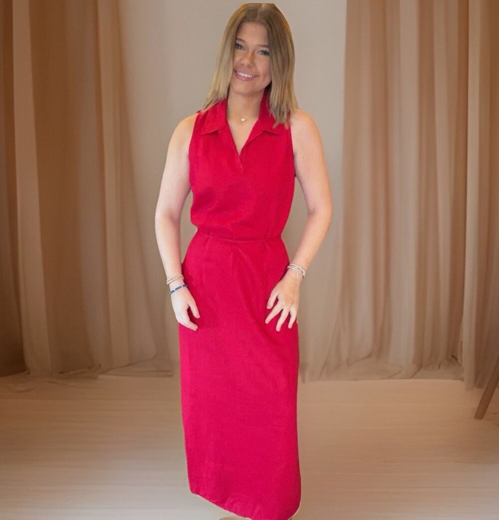 Harold Red 100% Linen Classic Long Dress Vintage USA 2